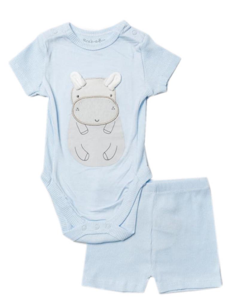 Rock a bye boutique W23919 * RBW23919 Hippo Bodysuit and short(0-12 months)