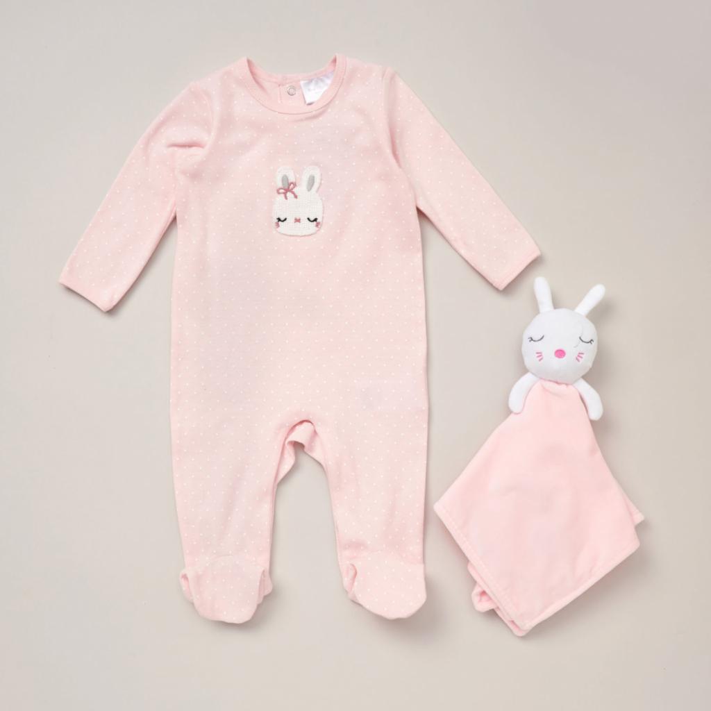 Rock a bye boutique D07031 0-3m = 5056623281482, 3-6m = 5056623281499, 6-9m = 5056623281505, 9-12m = 5056623281512 RBD07031 "Bunny" All In One and Comforter (0-12 months)