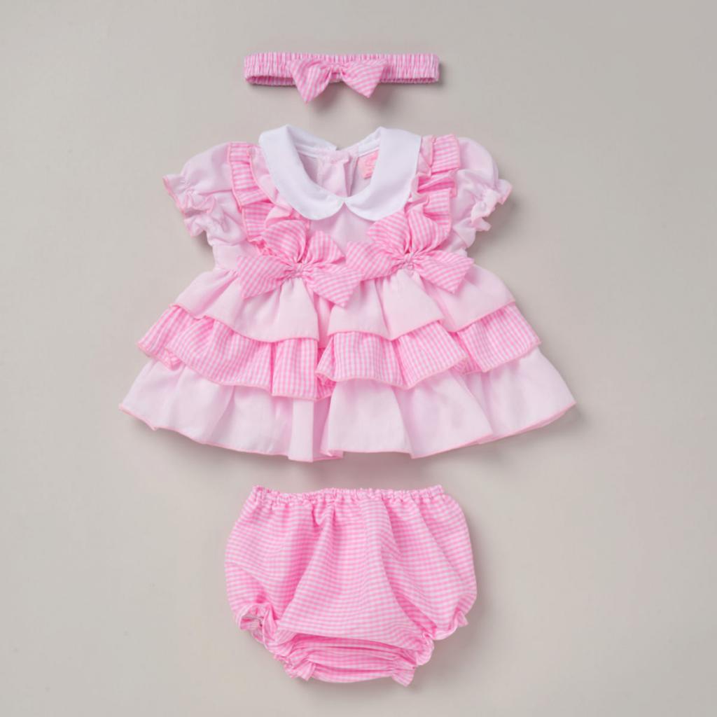 Rock a bye boutique D06454A 5056623267943 RBD06454A Gingham "Bows and Frills" Dress Set (0-9m)