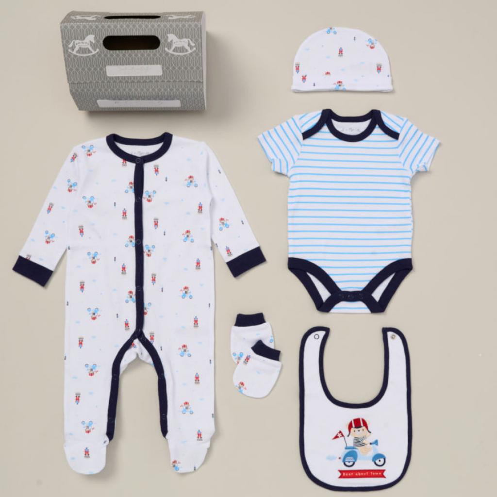 Rock a bye boutique D06696  RBD06581 Teddy 5 Piece Layette & Complimentary Bag(NB - 6m)