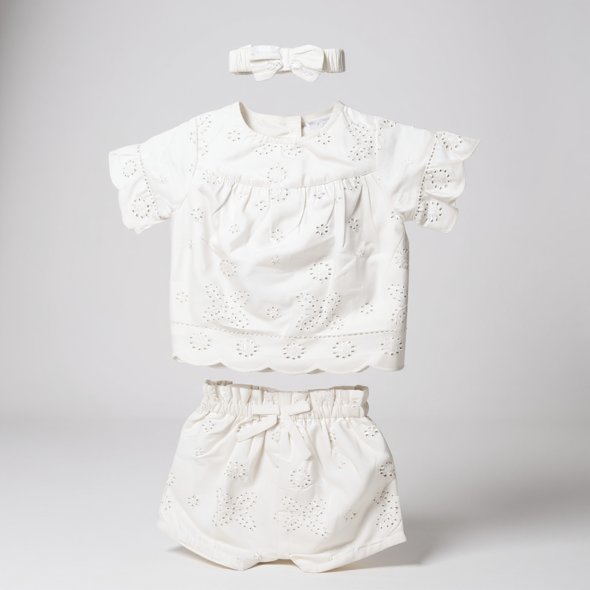Rock a bye boutique D06870  RBD06870-W Broderie Anglaise shorts set ( 0-12 months)