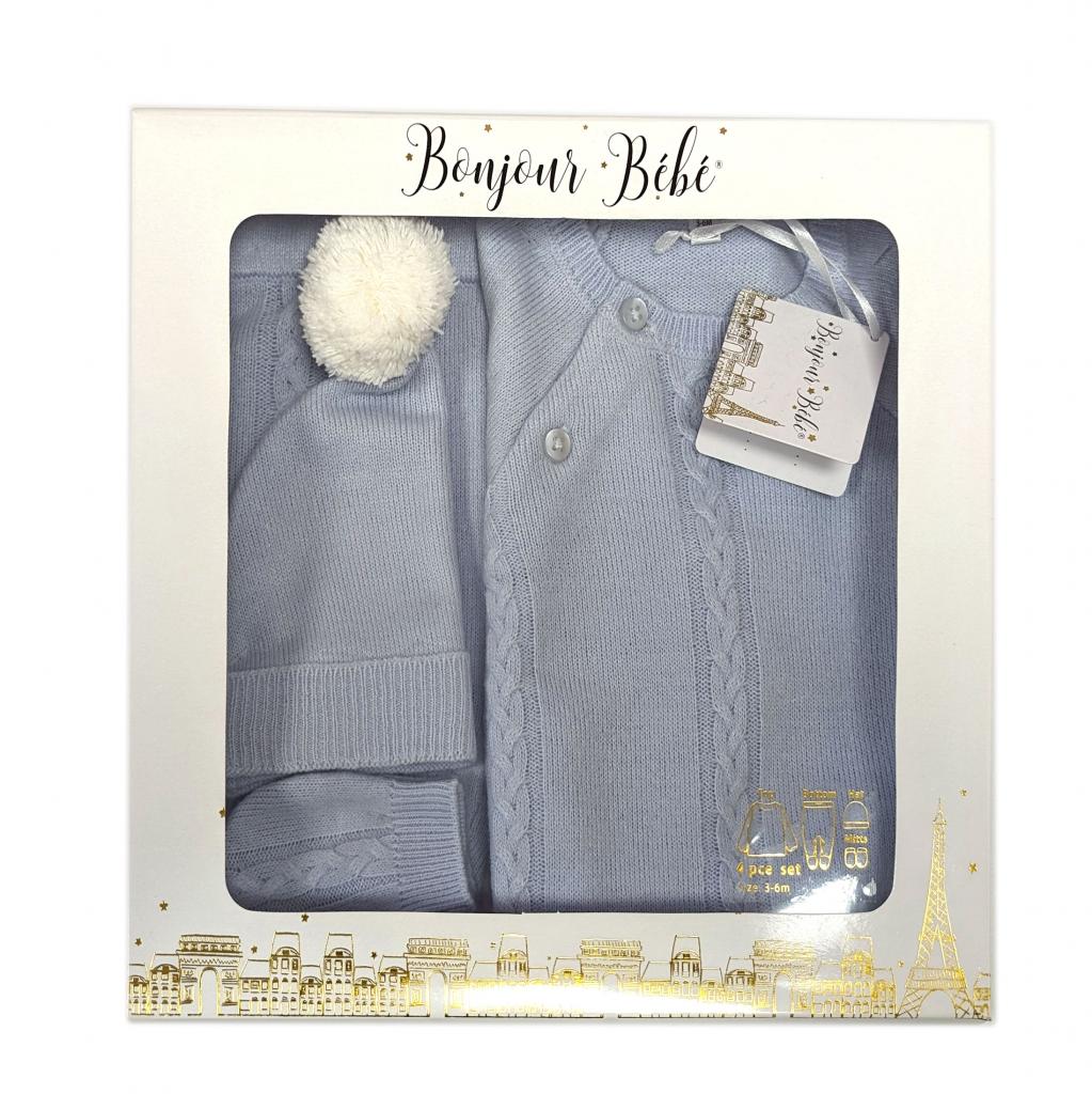 Bonjour Bebe D07066  RBD07064-S Sky Luxury Boxed Wrap Knit set  (Nb-6 months)