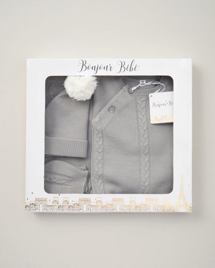 Bonjour Bebe D07066  RBD07064-G Grey Luxury Boxed Wrap Knit set  (Nb-6 months)