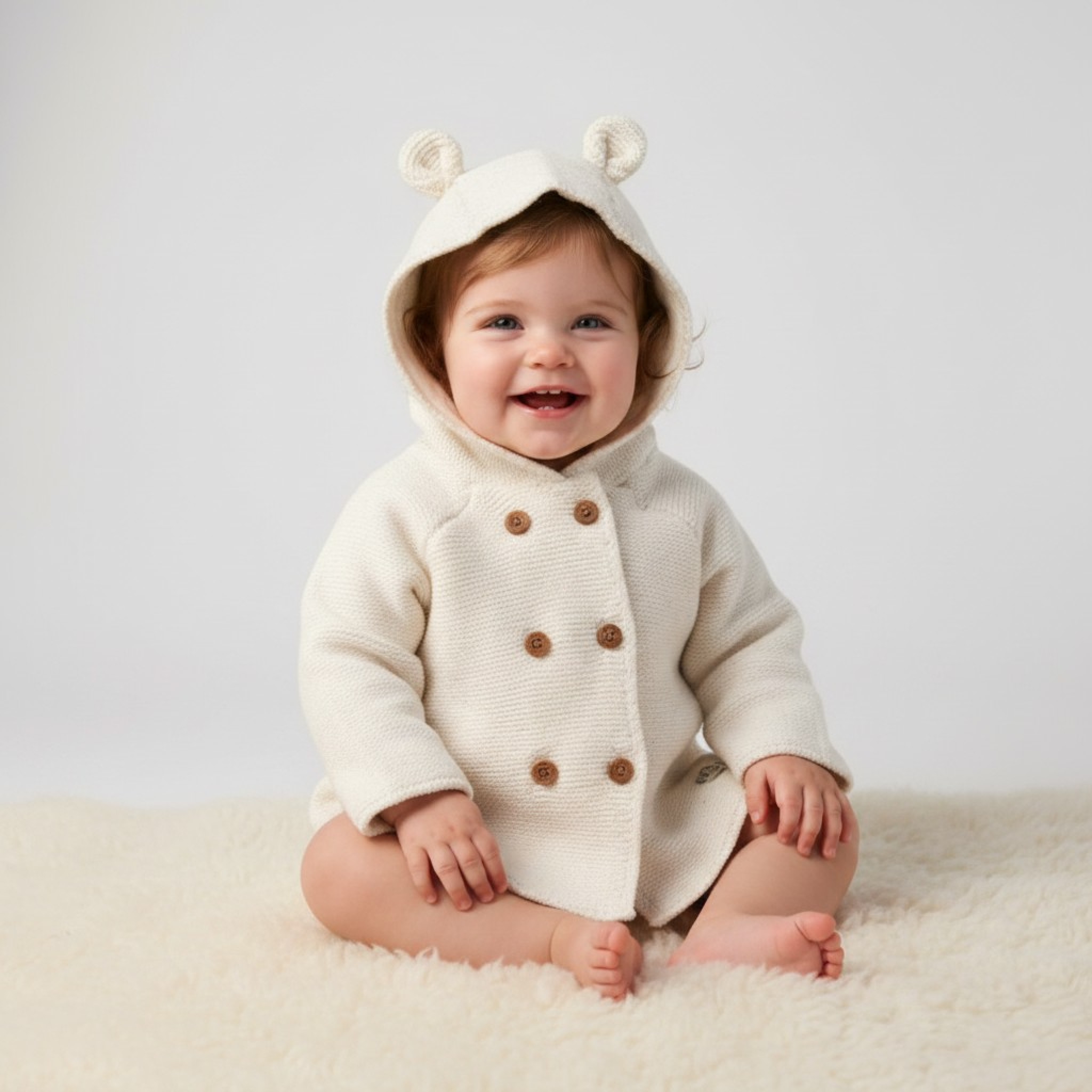 Rock a bye boutique D07152 * RBD07152-W Hooded Double Knit Cardigan (0-9 months)