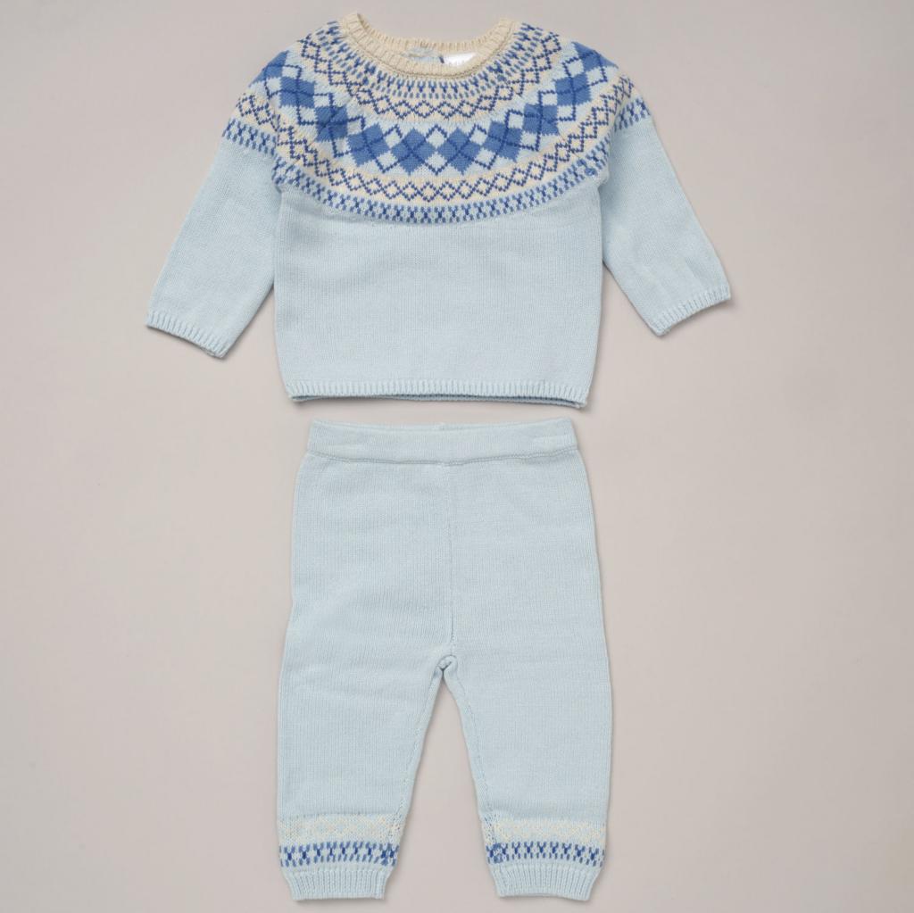 Rock a bye boutique E07634 0-3 = 50566232178358,3-6 = 5056623218365,6-9 = 5056623218372 RBE07634 Fair Isle Knit set(0-12 months)