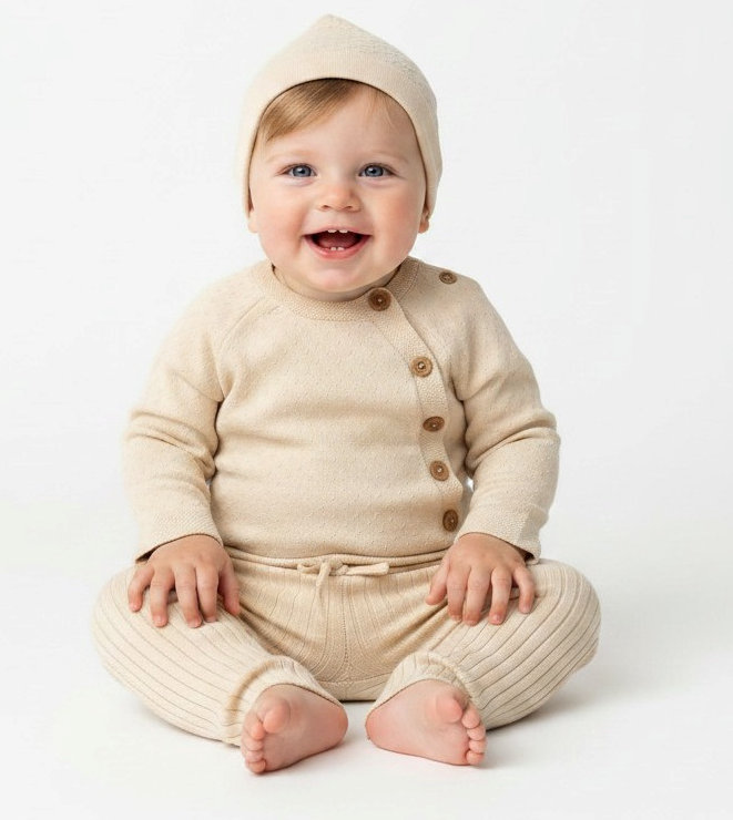 Rock a bye boutique E07703 * RBE07703-C Knit Cotton Bodysuit, Trousers & Hat(0-12 months)