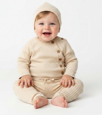 RBE07703-C Knit Cotton Bodysuit, Trousers & Hat (0-12 months)