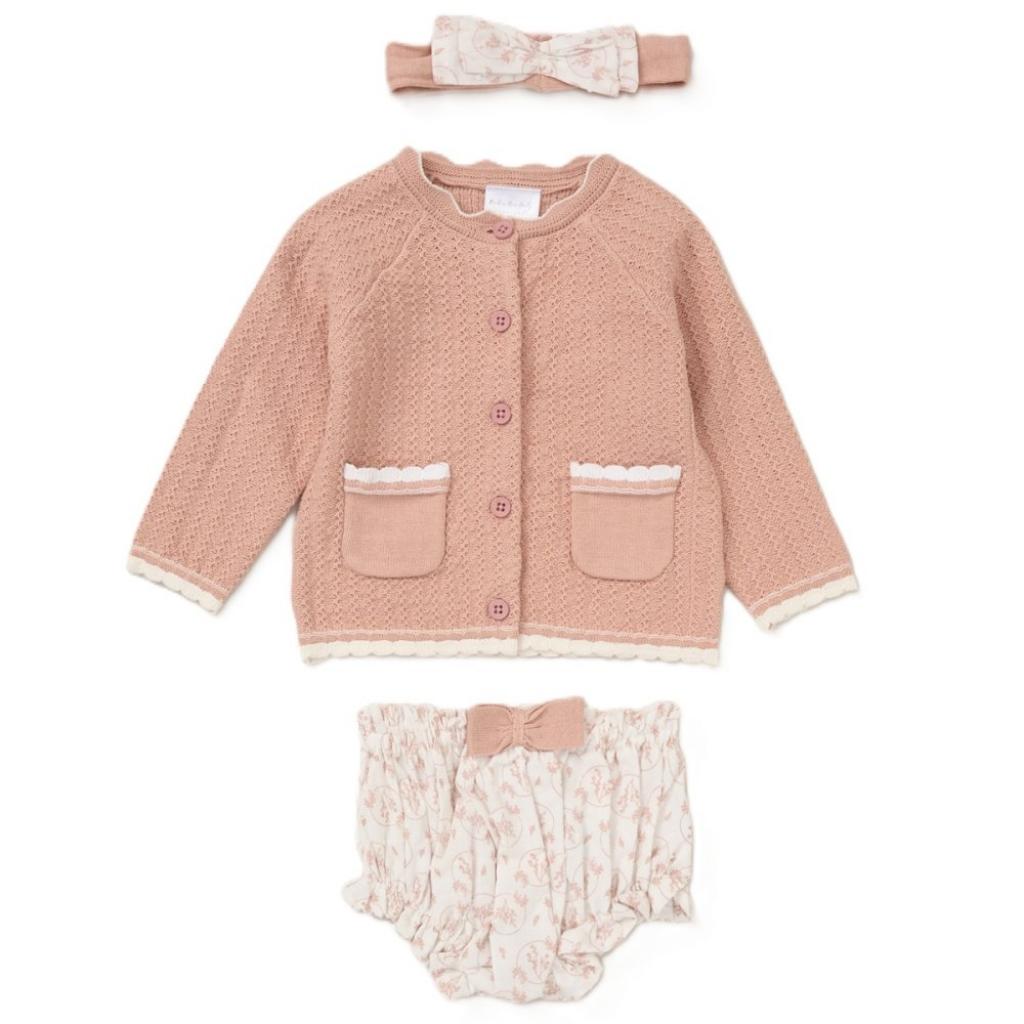 Rock a bye boutique E07711 * RBE07711 Knitted and Woven Floral 3 Piece Set (0-12 months)
