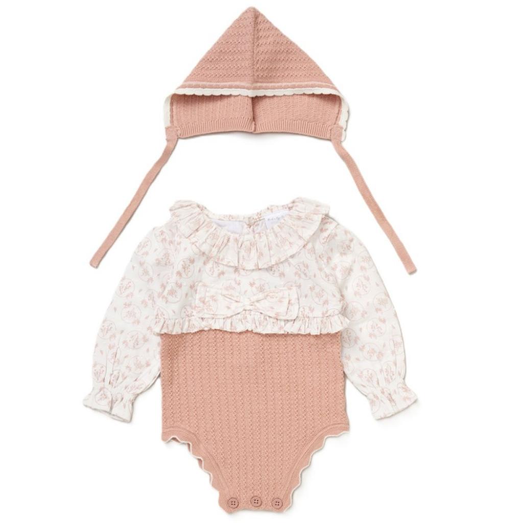 Rock a bye boutique E07713 * RBE07713 Floral Romper and Bonnet (0-12 months)