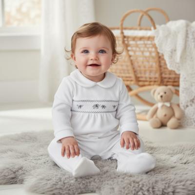 RBE08291-W Smocked Elephant Velour All In One (0-9 months)