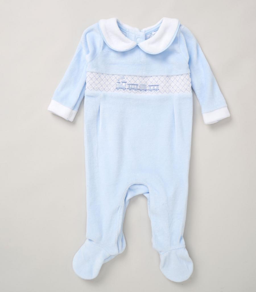 Rock a bye boutique E08293 * RBE08293-1 Smocked Train Velour  All in one(0-9 months)