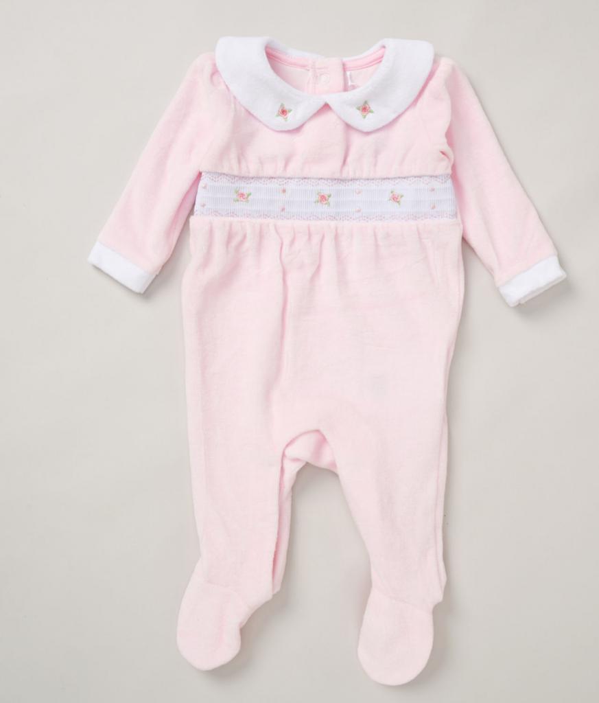 Rock a bye boutique E08299-1 * RBE08299 Smocked Rose Velour  All in one(0-9 months)