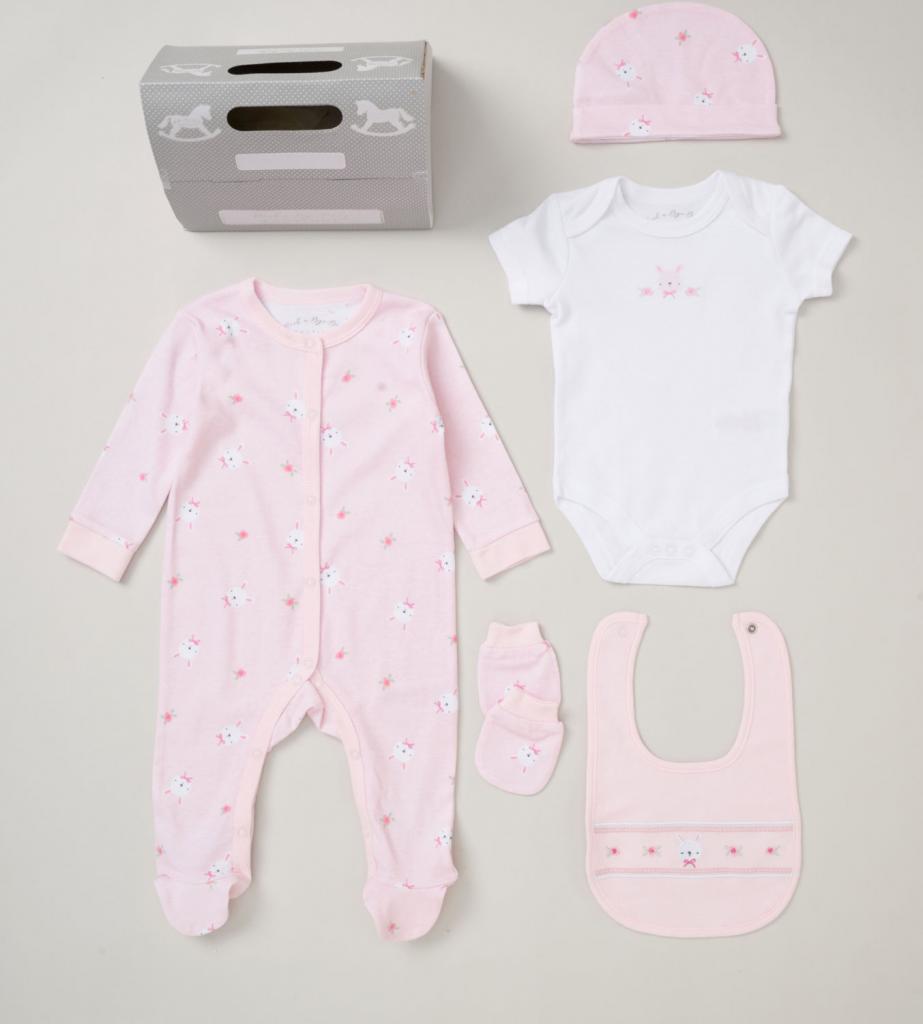 Rock a bye boutique E08860 NB=5056756517779, 0-3m=5056756517786, 3-6m=5056756517793 RBE08860 Bunny 5 Piece Layette & Box(NB - 6m)