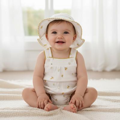 RBF08989W  Muslin "Lemons" Romper and Hat  (0-12 months)