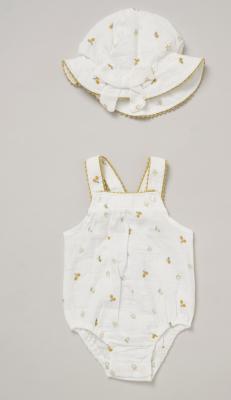 Rock a bye boutique F008989NB 5056756546595 RBF08989W Muslin "Lemons" Romper and Hat (0-12 months)
