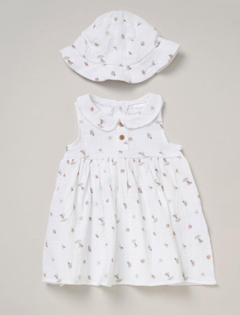 Rock a bye boutique F09000NB 5056756546724 RBF09000 Muslin "Seaside"  Dress and Hat (0-12 months)