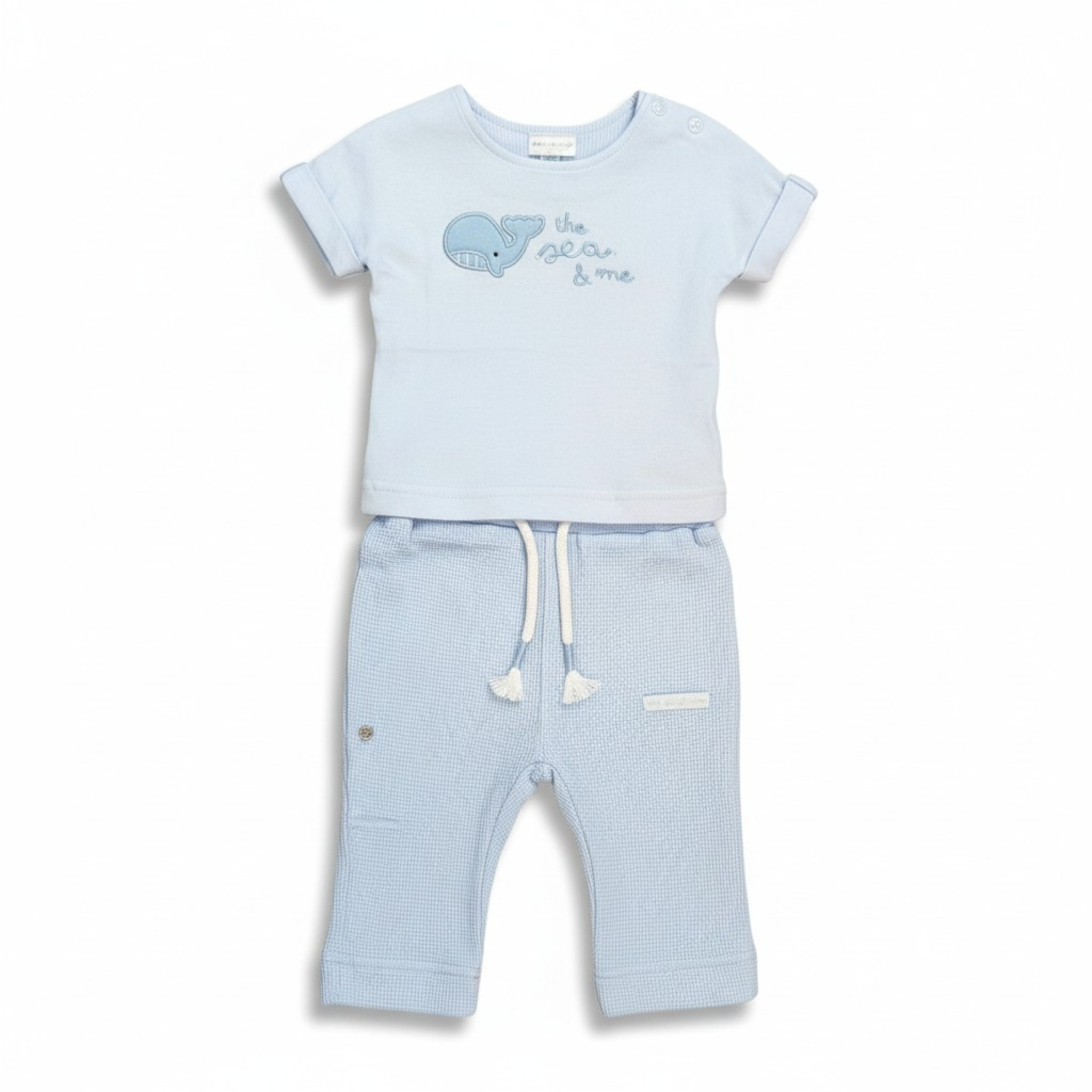 Rock a bye boutique F09014NB 5056756546748 RBF09014S Whale Waffle Trouser/Short Set(0-12 months)