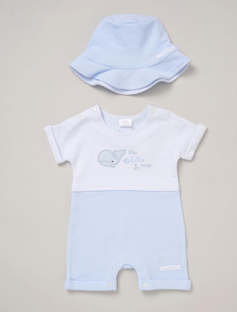 Rock a bye boutique F09015NB 5056756546793 RBF09015 Whale Waffle Romper and Hat Set(0-12 months)