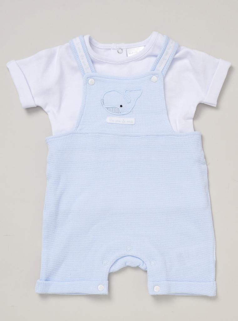 Rock a bye boutique F09016NB 5056756546847 RBF09016 Whale Waffle Dungaree Shorts Set(0-12 months)