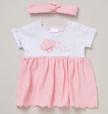 Rock a bye boutique F09018NB 5056756546991 RBF09019P Seashell Scalloped Waffle Dress Set(0-12 months)