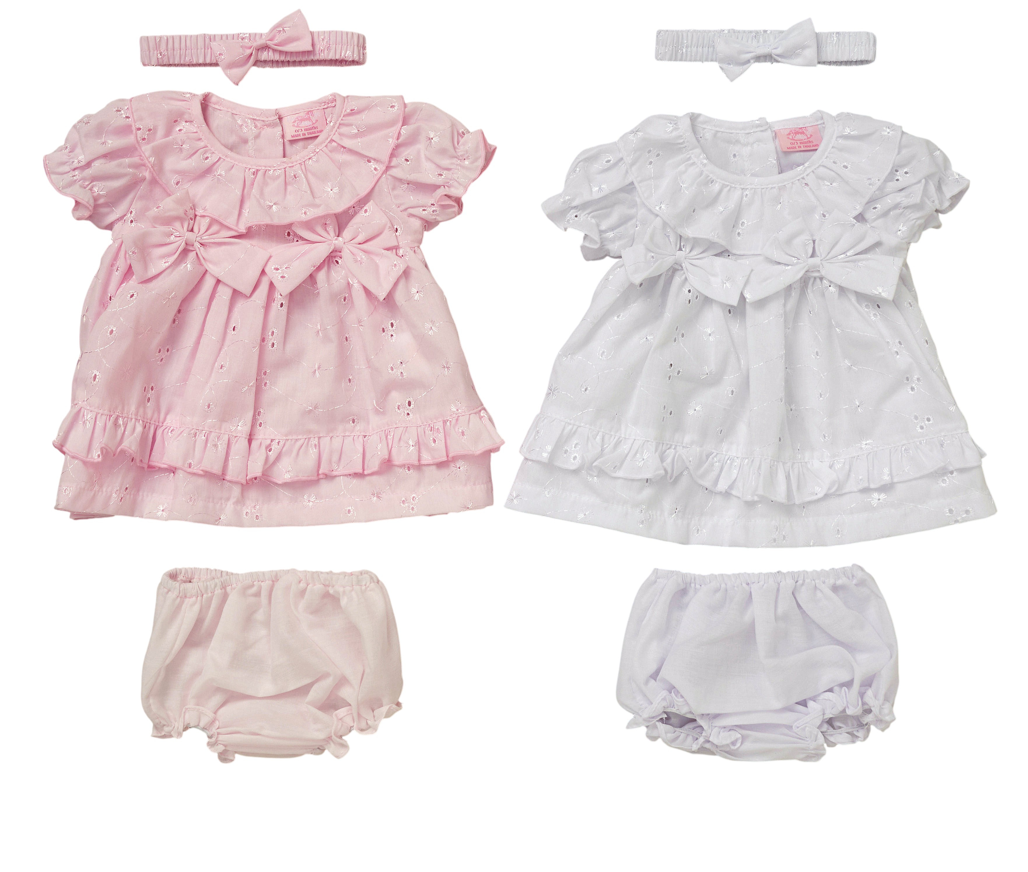 Rock a bye boutique F09178 NB 5056756552312 RBF09178-A Broderie Anglaise and Bows Dress Set (0-9 months)