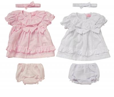 RBF09178-A  Broderie Anglaise and Bows Dress Set  (0-9 months)
