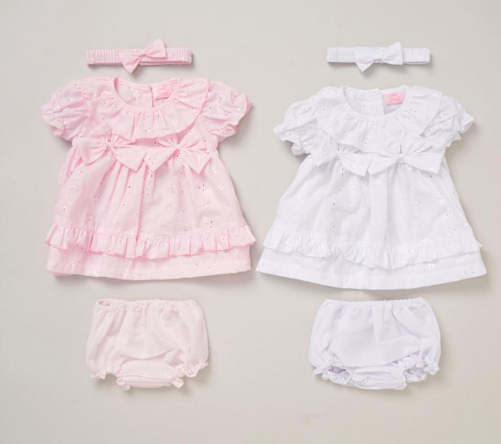 Rock a bye boutique F09178 NB 5056756552312 RBF09178A Broderie Anglaise and Bows Dress Set (0-9 months)