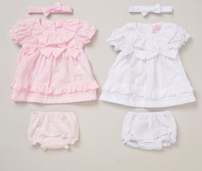 Rock a bye boutique F09178 NB 5056756552312 RBF09178-A Broderie Anglaise and Bows Dress Set (0-9 months)