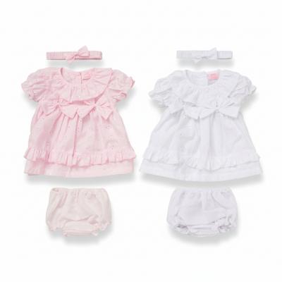 Rock a bye boutique F09178 INF 5056756574789 RBF09178B Broderie Anglaise Dress Set with Bows (9-24 months)