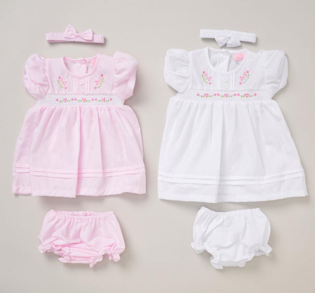 Rock a bye boutique F09241 INF 5056756574901 RBF09241B Smocked Flower Dress Set (9-24 months)