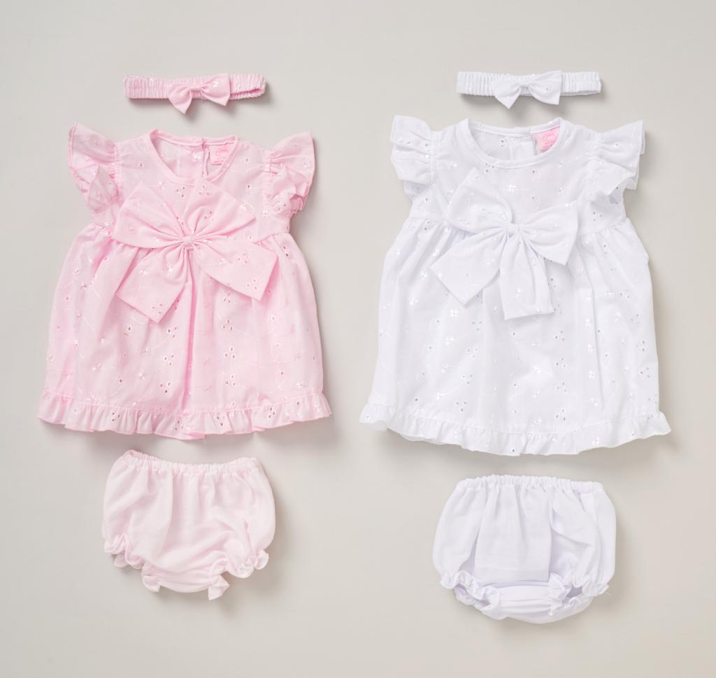 Rock a bye boutique F09242 INF 5056756574918 RBF09242B Broderie Anglaise Bow Dress Set (9-24 months)