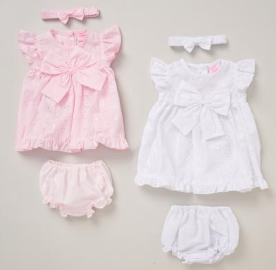 Rock a bye boutique F09242 INF 5056756574918 RBF09242B Broderie Anglaise Bow Dress Set (9-24 months)