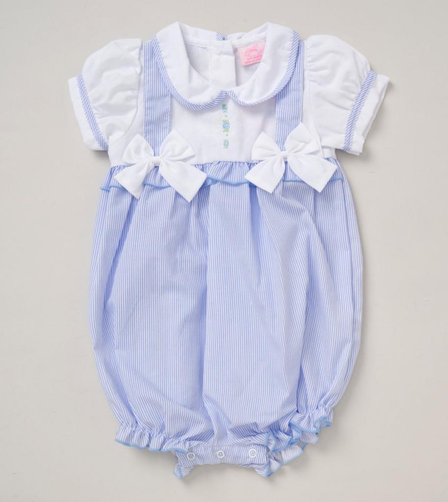 Rock a bye boutique F09286 NB 5056756553593 RBF09286A Blue and Pink Double Bow Rompers (0-9 months)