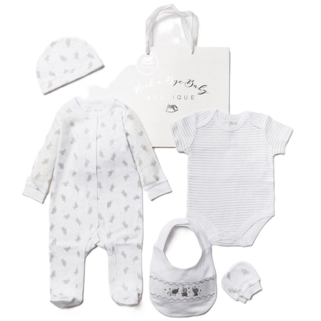 Rock a bye boutique F09898NB * RBF09898W  Elephant  5 Piece Layette Set (Nb-6 months)