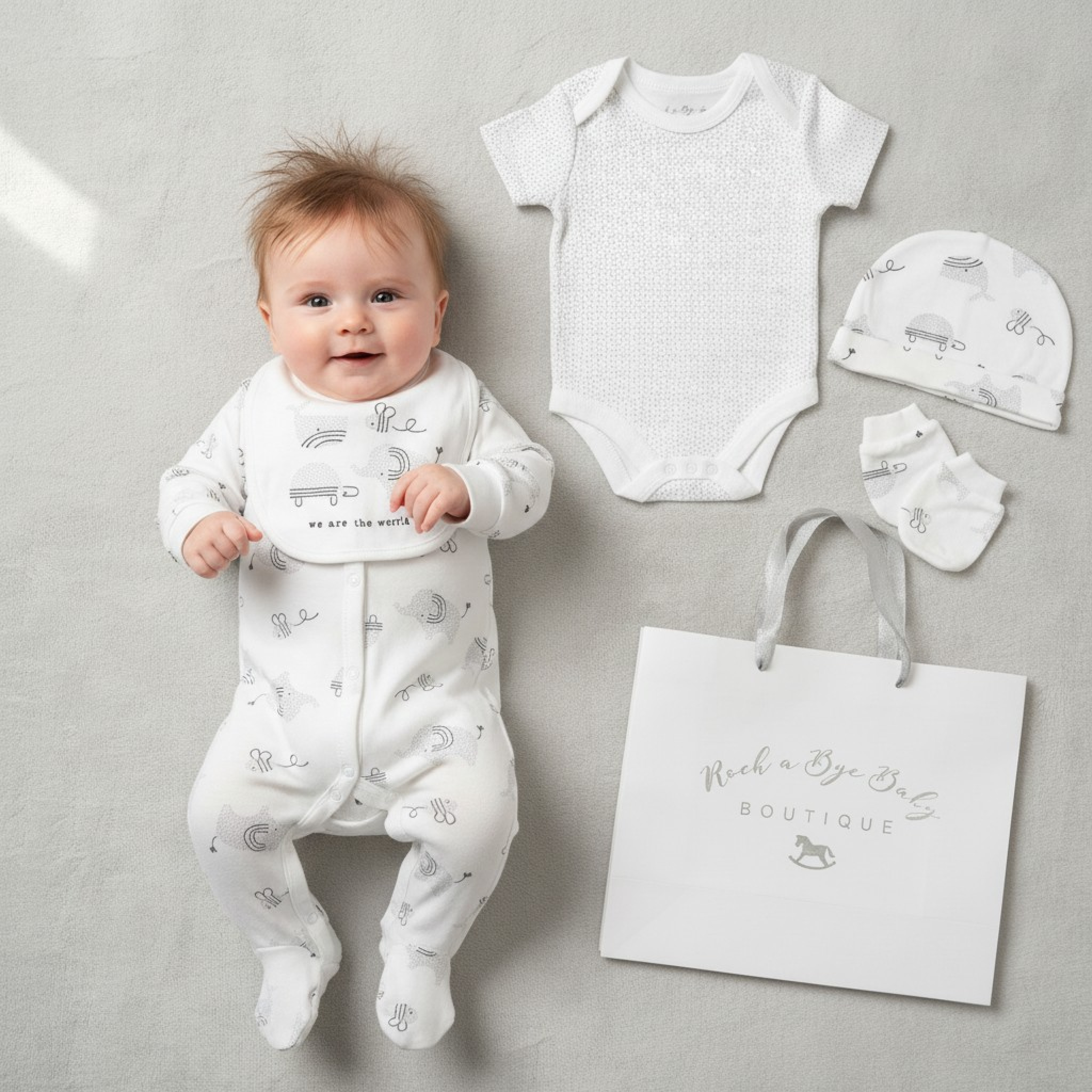 Rock a bye boutique F10099NB * RBF10099  Elephant 5 Piece Layette Set SINGLE(0-3m only)
