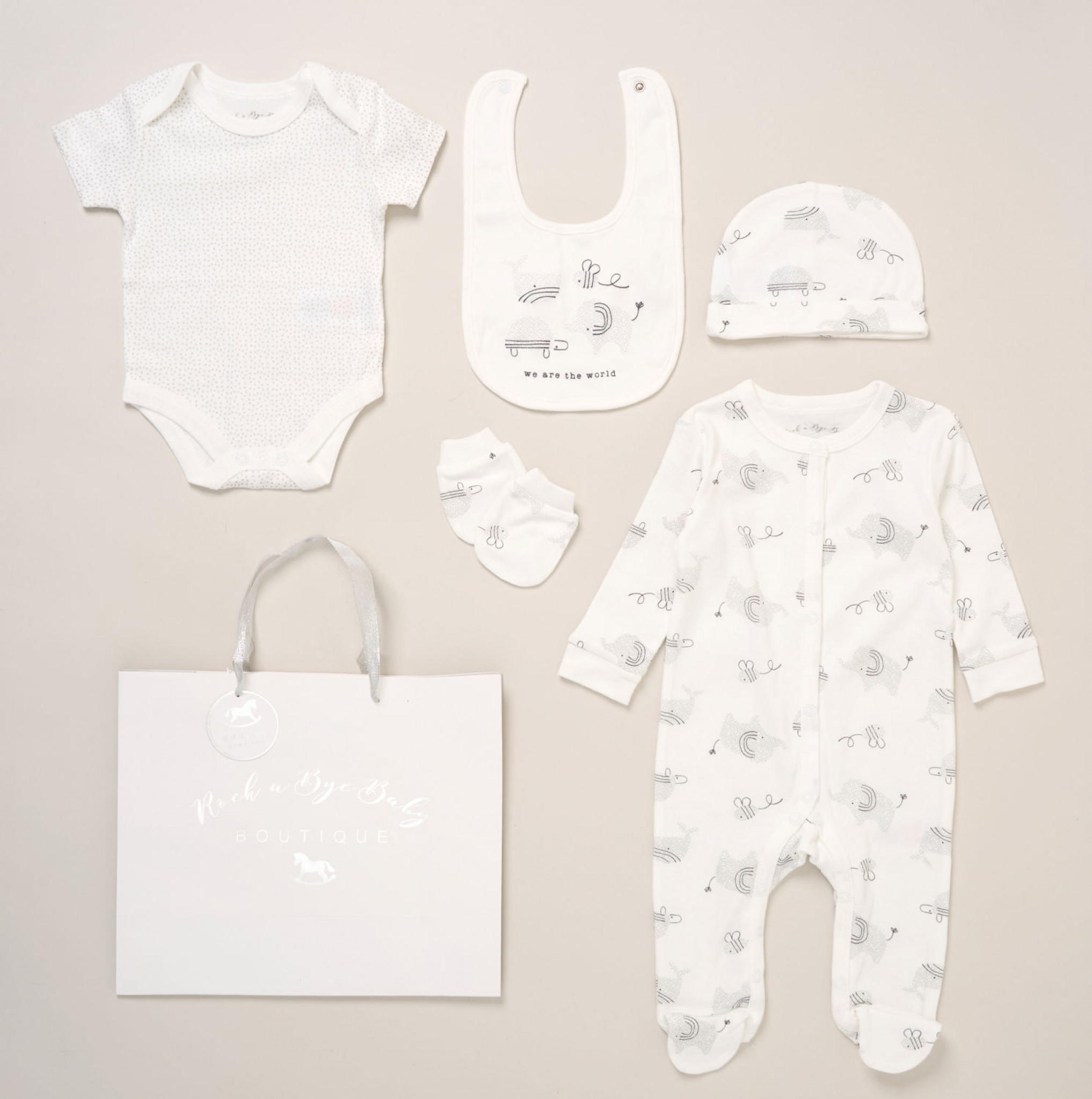 Rock a bye boutique F10099NB * RBF10099W  Elephant 5 Piece Layette Set (Nb-6 months)