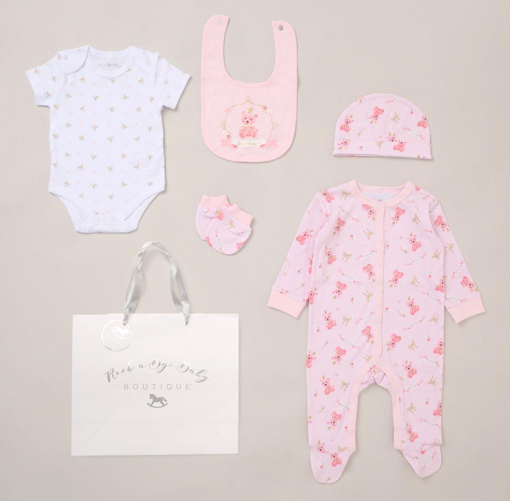 Rock a bye boutique F10650NB * RBF10650 Little Princess Teddy 5 Piece Layette Set (Nb-6 months)