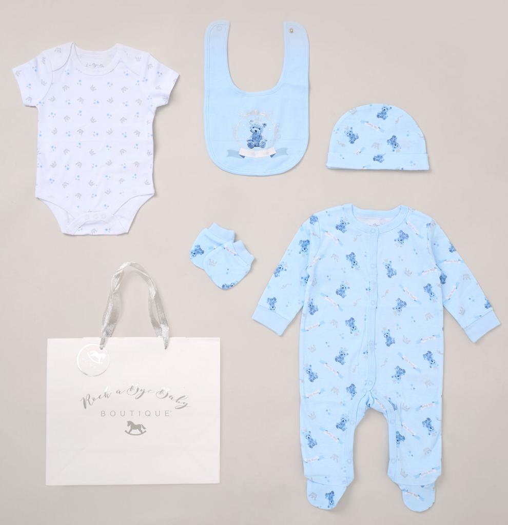 Rock a bye boutique F10681NB * RBF10681  Teddy Prince  5 Piece Layette Set (Nb-6 months)