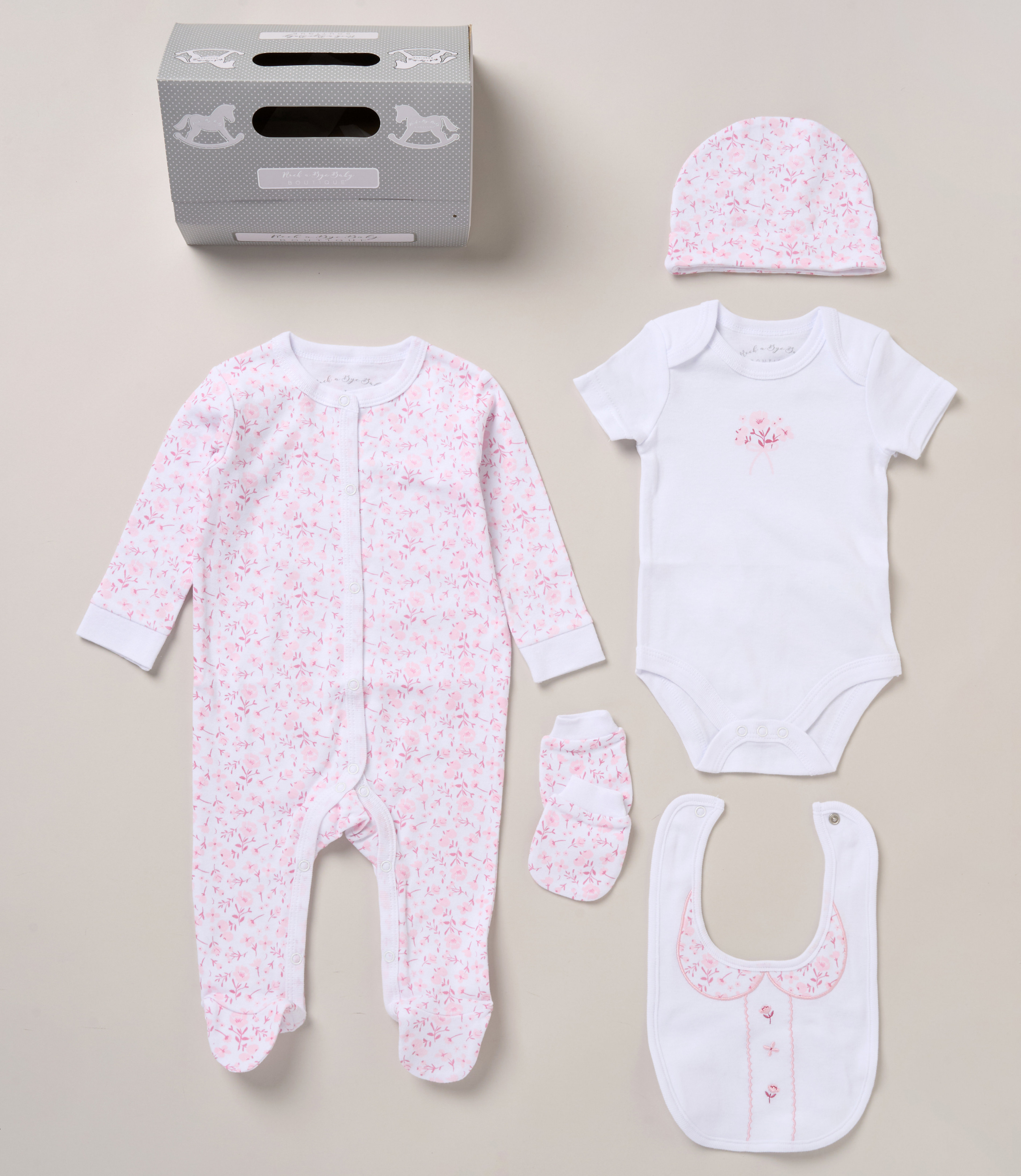 Rock a bye boutique F10701NB * RBF10701P Floral 5 Piece Layette Set (Nb-6 months)