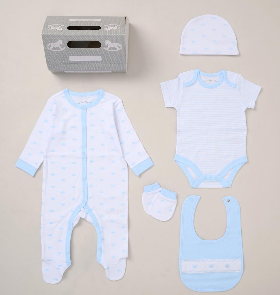 Rock a bye boutique F10713NB * RBF10713 Crown  5 Piece Layette Set (Nb-6 months)