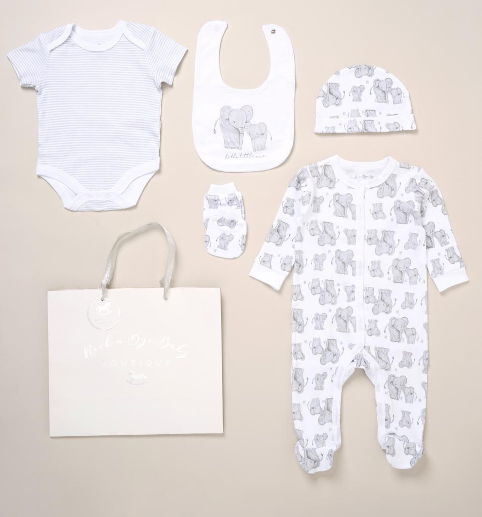 Rock a bye boutique F10719NB * RBF10719  Elephant 5 Piece Layette Set (Nb-6 months)
