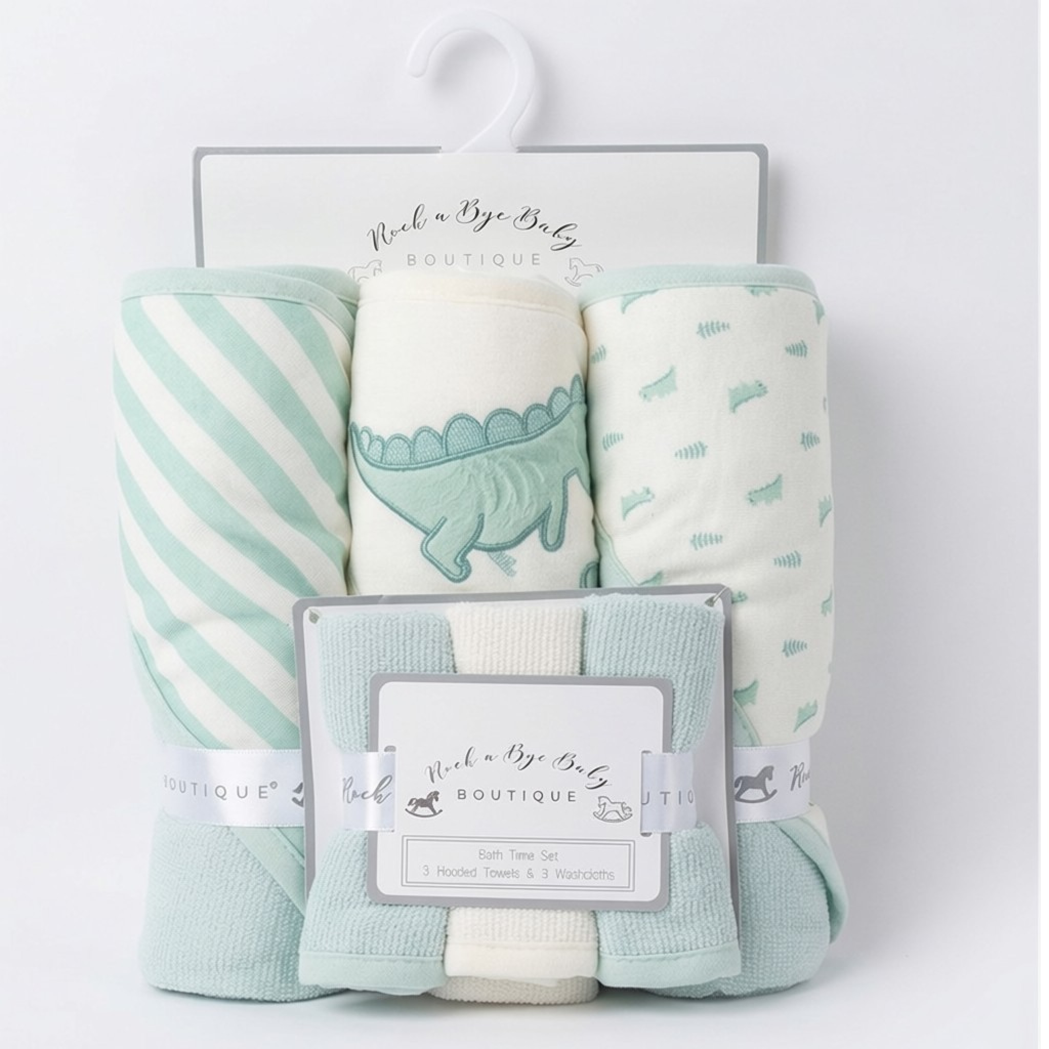 Rock a bye boutique G11376 * RBG11376SG Hooded Towel and Wash Cloth Set "Dinosaurs"