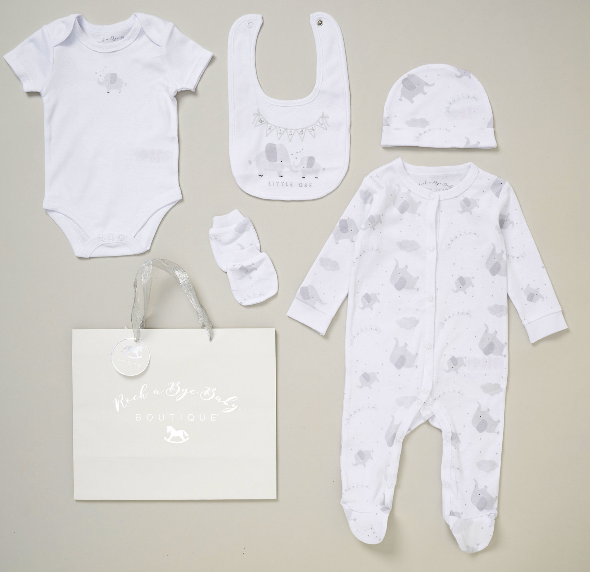 Rock a bye boutique G12407NB * RBG12407 Little One elephant 5 Piece Layette Set (Nb-6 months)