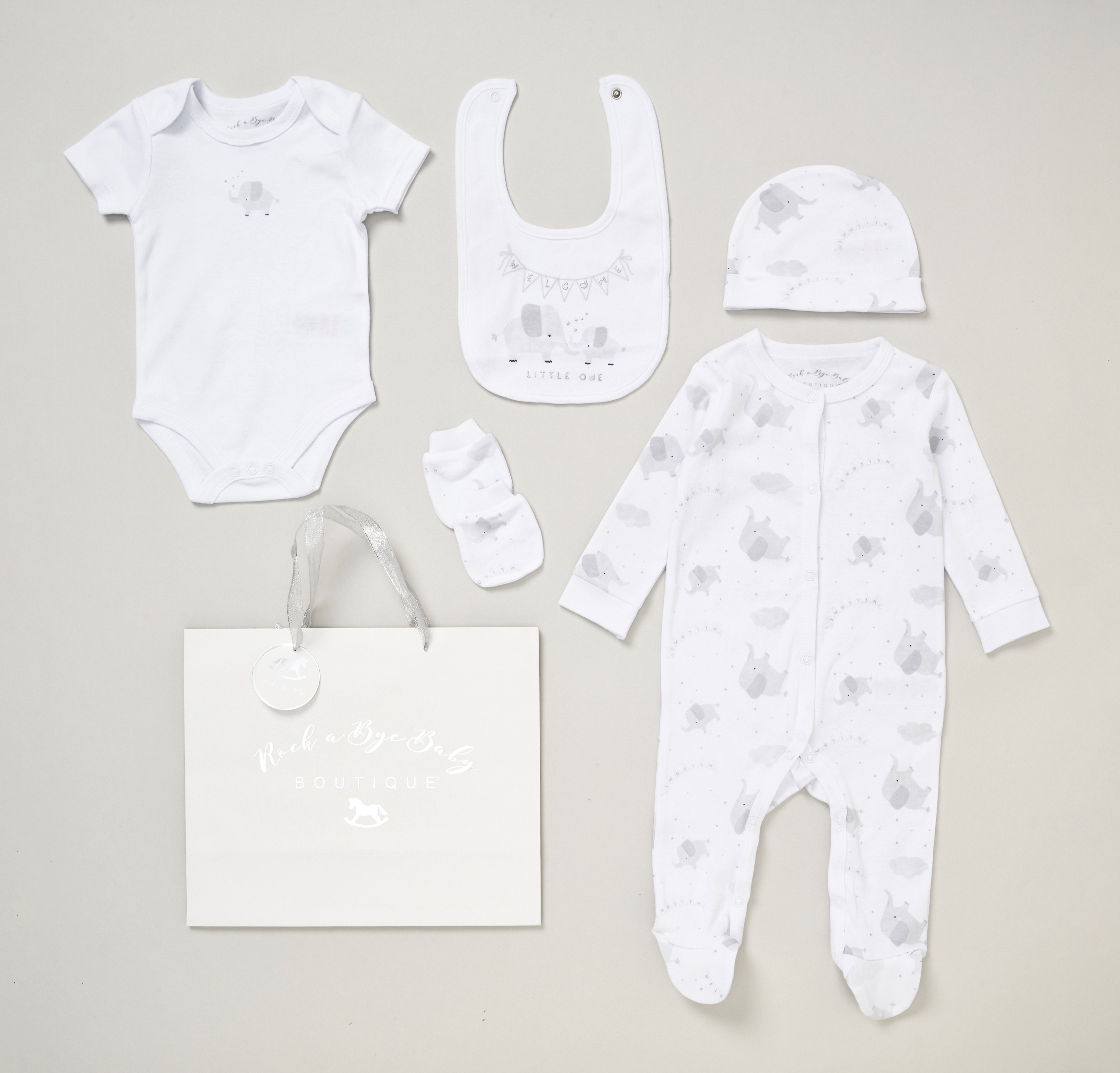 Rock a bye boutique G12407NB * RBG12407 Little One elephant 5 Piece Layette Set (Nb-6 months)