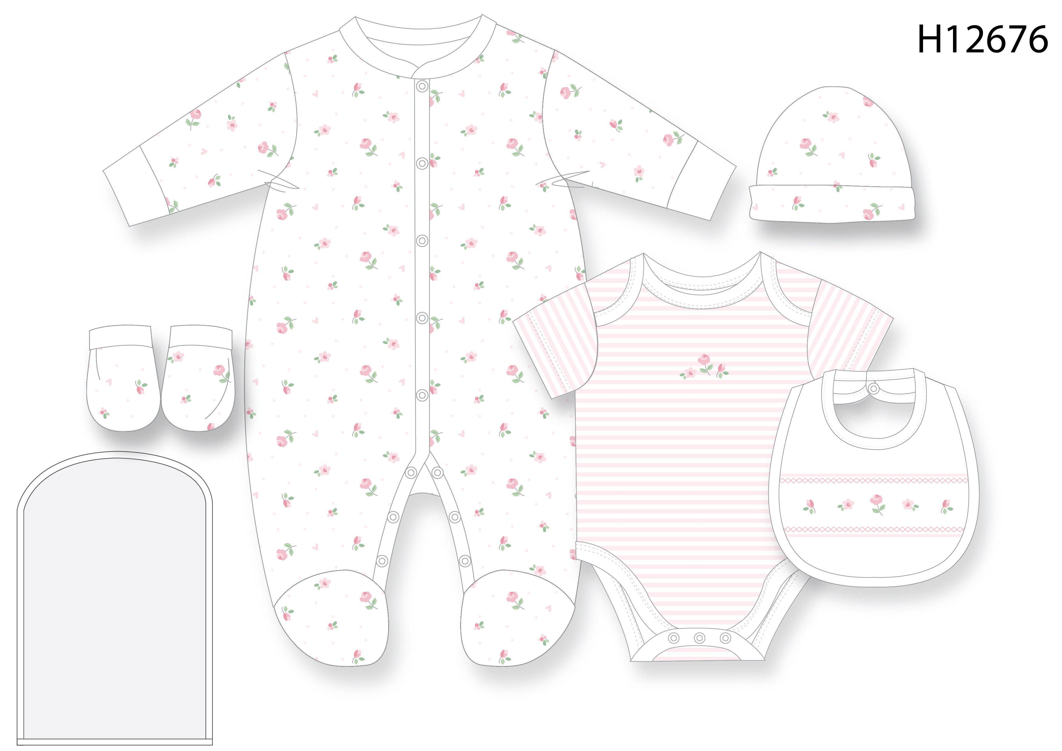 Rock a bye boutique H12676NB * RBH12676P "Roses" 5 Piece Layette Set (Nb-6 months)