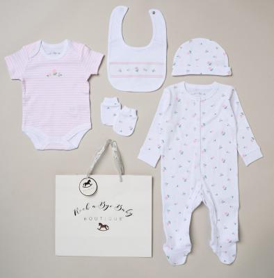 Rock a bye boutique H12676NB * RBH12676 "Roses" 5 Piece Layette Set Net Bag (Nb-6 months)