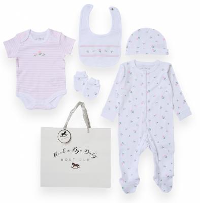 Rock a bye boutique H12676NB * RBH12676P "Roses" 5 Piece Layette Set Net Bag (Nb-6 months)