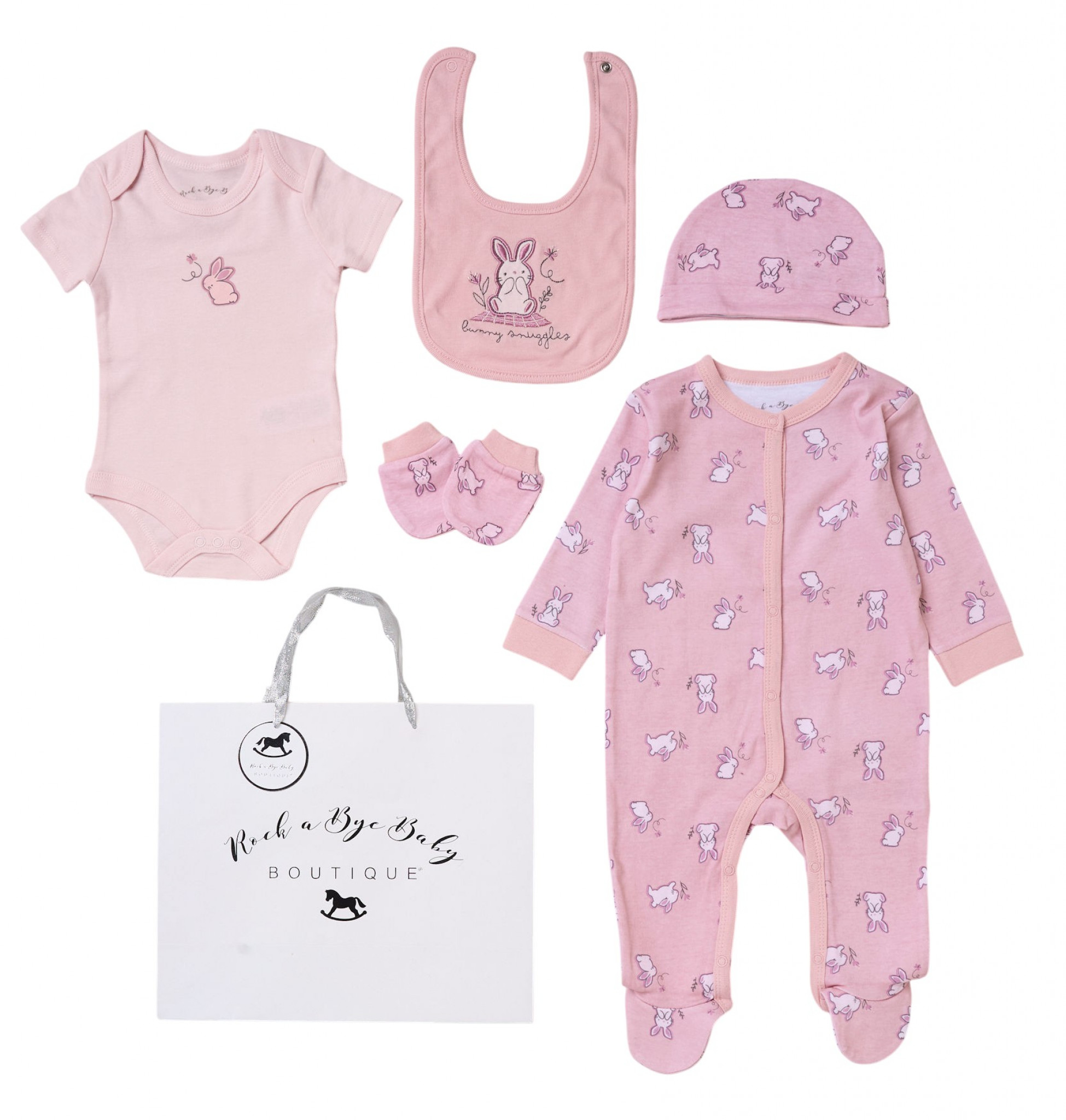Rock a bye boutique H12677NB * RBH12677 "Bunny" 5 Piece Layette Set (Nb-6 months)