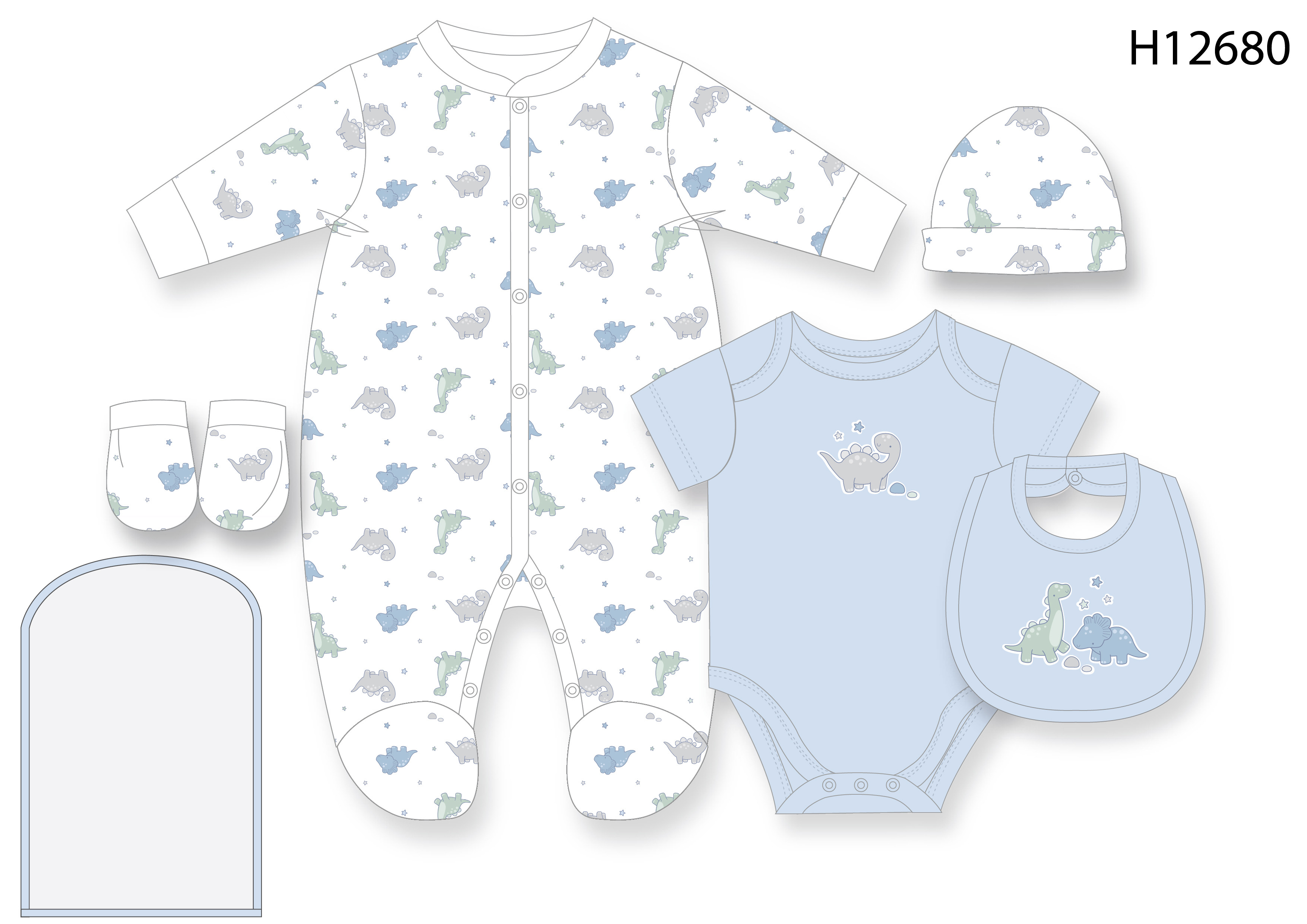 Rock a bye boutique H12680NB * RBH12680B "Dinosaur"  5 Piece Layette Set (Nb-6 months)