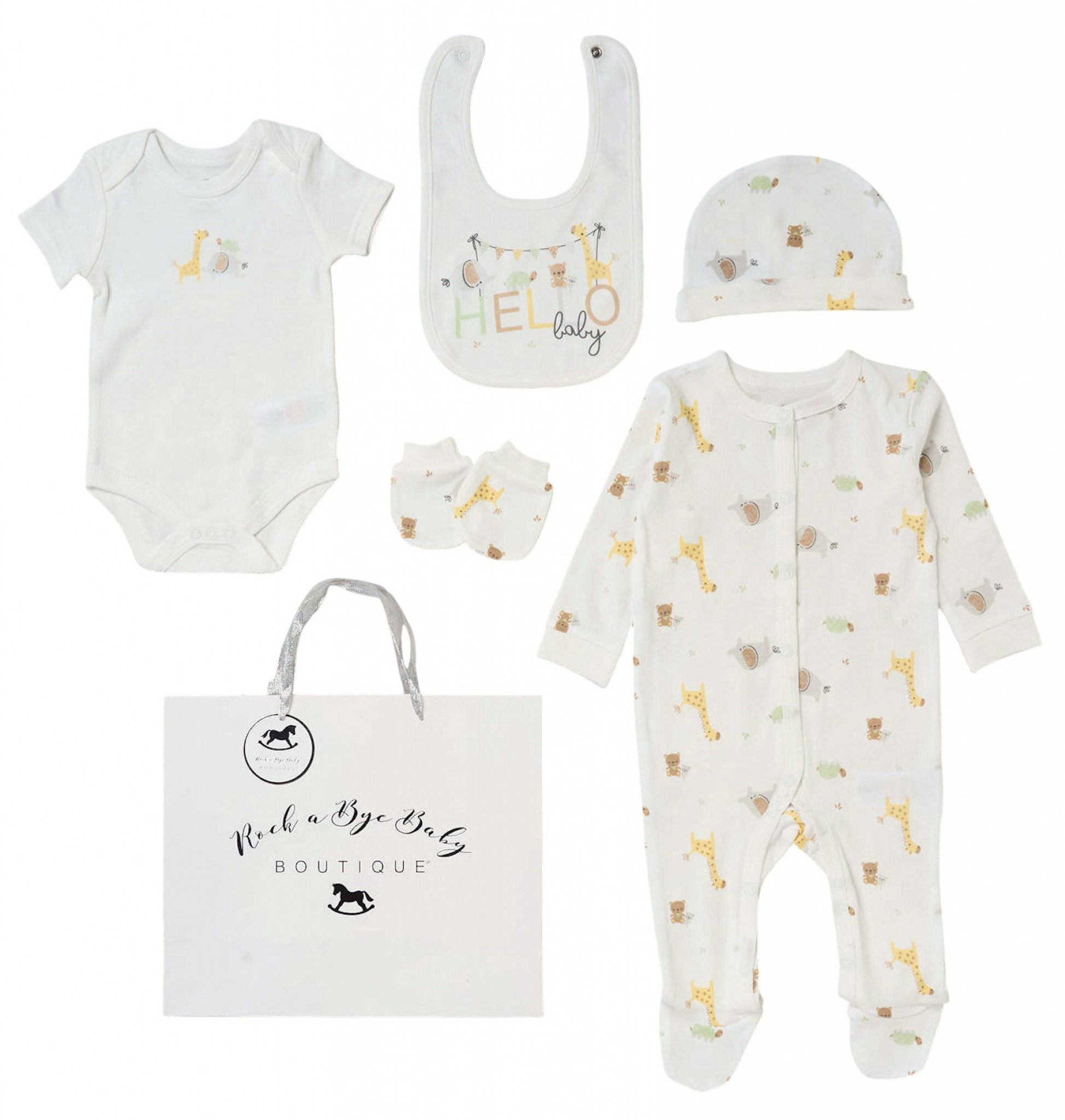 Rock a bye boutique H12671NB * RBH12681 "Hello Baby" 5 Piece Layette Set (Nb-6 months)